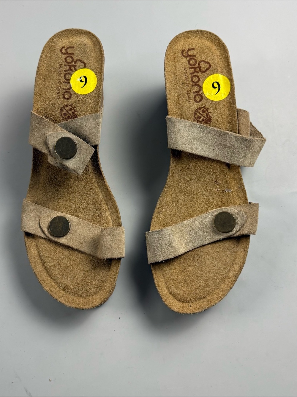 Yokono Beige Suede Platform Slide Sandals Cork Wedge Women’s 9 Boho Granola - Picture 3 of 8